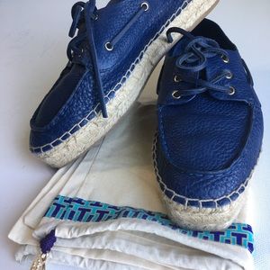 New Tory Burch Navy Sea leather Espadrille sz 8